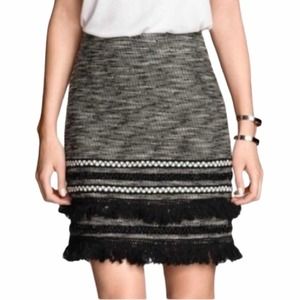 H & M black tweed fringe skirt